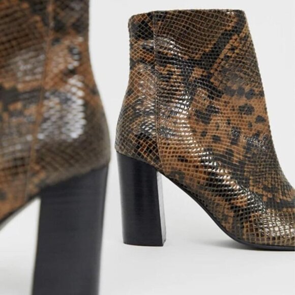 ASOS DESIGN Rescue Leather Block Heel Boots In Snake  5 - Picture 4 of 14